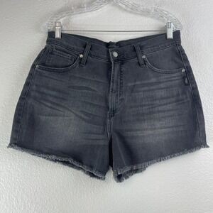 Silver Jeans Co Highly Desirable Black Denim Shorts High Rise Raw Hem Size 34